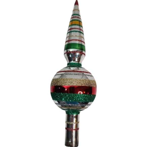 Christopher Radko Authentic Finial Vtg Design Red,green & Gold Glass Tree Topper - Picture 4 of 5